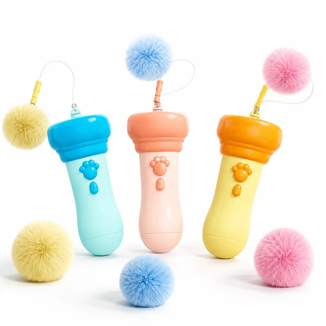 Automatic Retractable Electric Cat Teaser Wand, Hands Free Interactive Fluffy Pom Pom Toy, Replaceable Soft Fur Ball Stress Relief Play Toy for Indoor Kittens & Adult Cats Rechargeable Chirping Flapping Bird,Gift,Biting,Pusheen
