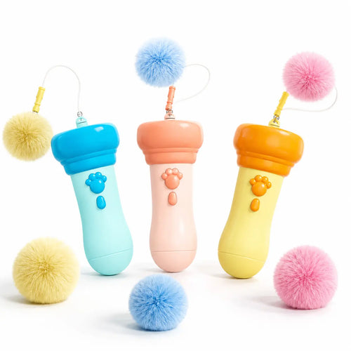 Automatic Retractable Electric Cat Teaser Wand, Hands Free Interactive Fluffy Pom Pom Toy, Replaceable Soft Fur Ball Stress Relief Play Toy for Indoor Kittens & Adult Cats Rechargeable Chirping Flapping Bird,Gift,Biting,Pusheen