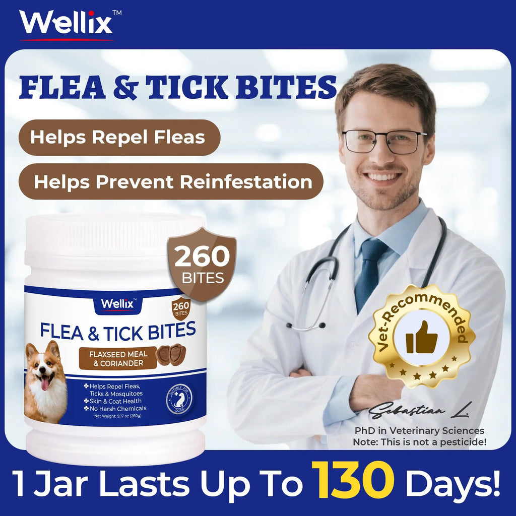 Weliix Dog Flea & Tick Support Soft Chews - Natural Oral Supplement - Suitable for All Breeds & Sizes-Chicken Flavor