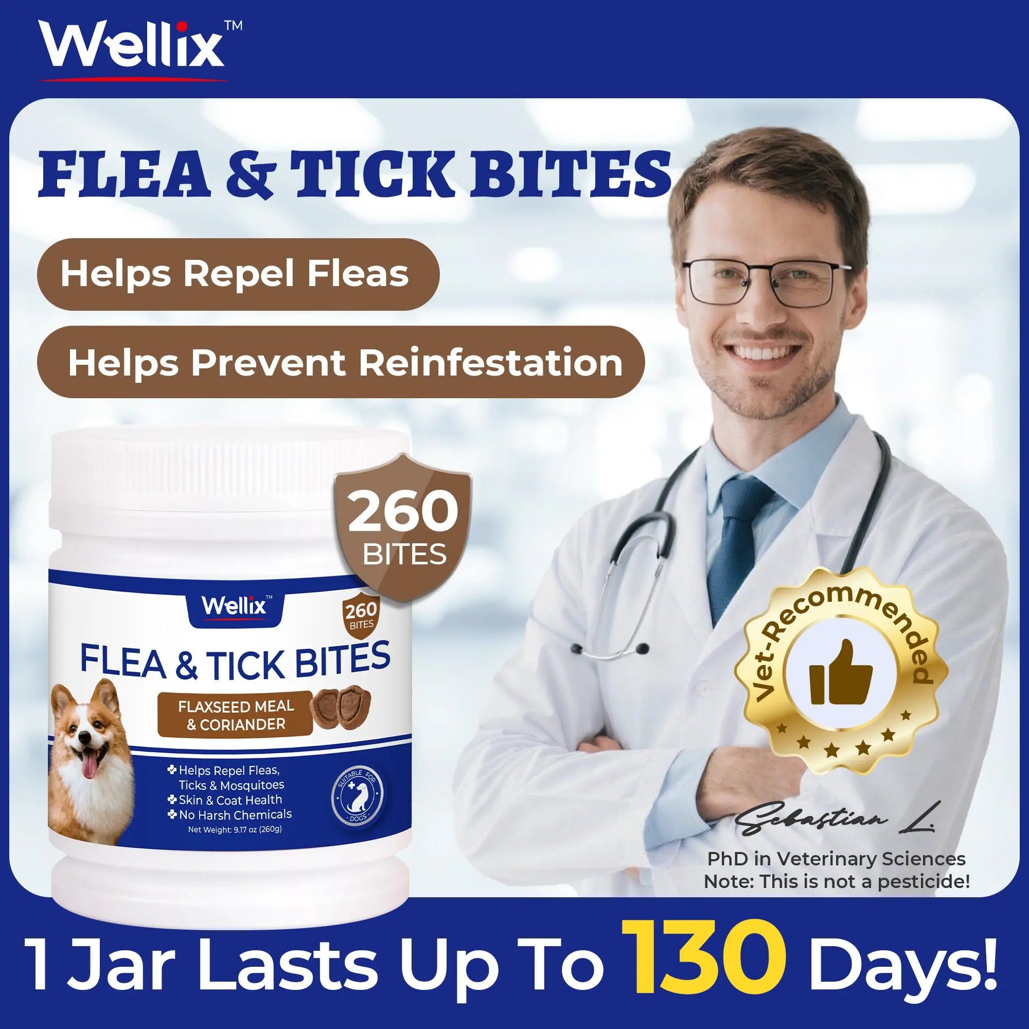Weliix Dog Flea & Tick Support Soft Chews - Natural Oral Supplement - Suitable for All Breeds & Sizes-Chicken Flavor