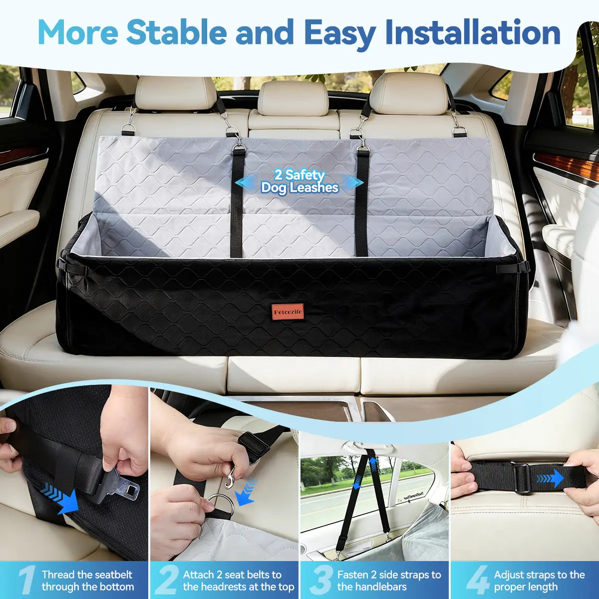 PAWGIANT Extra Large Dog Car Seat, Dog Bed for Large Dogs up to 120Lbs, Multi-Functional Dog Booster Seat with Thick Cushion & Safety Leashes, Detachable & Washable Pet Travel Safety Carrier
