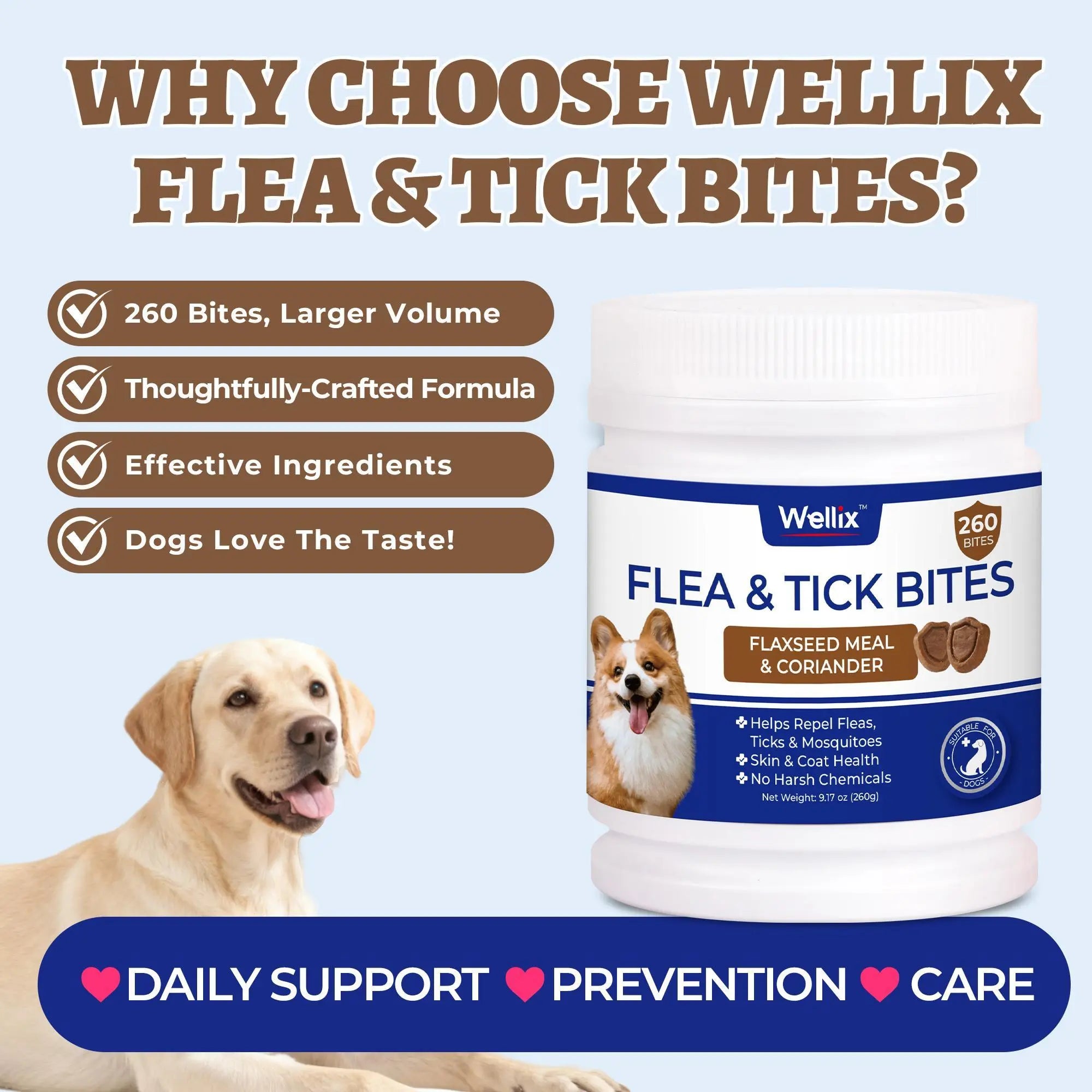 Weliix Dog Flea & Tick Support Soft Chews - Natural Oral Supplement - Suitable for All Breeds & Sizes-Chicken Flavor
