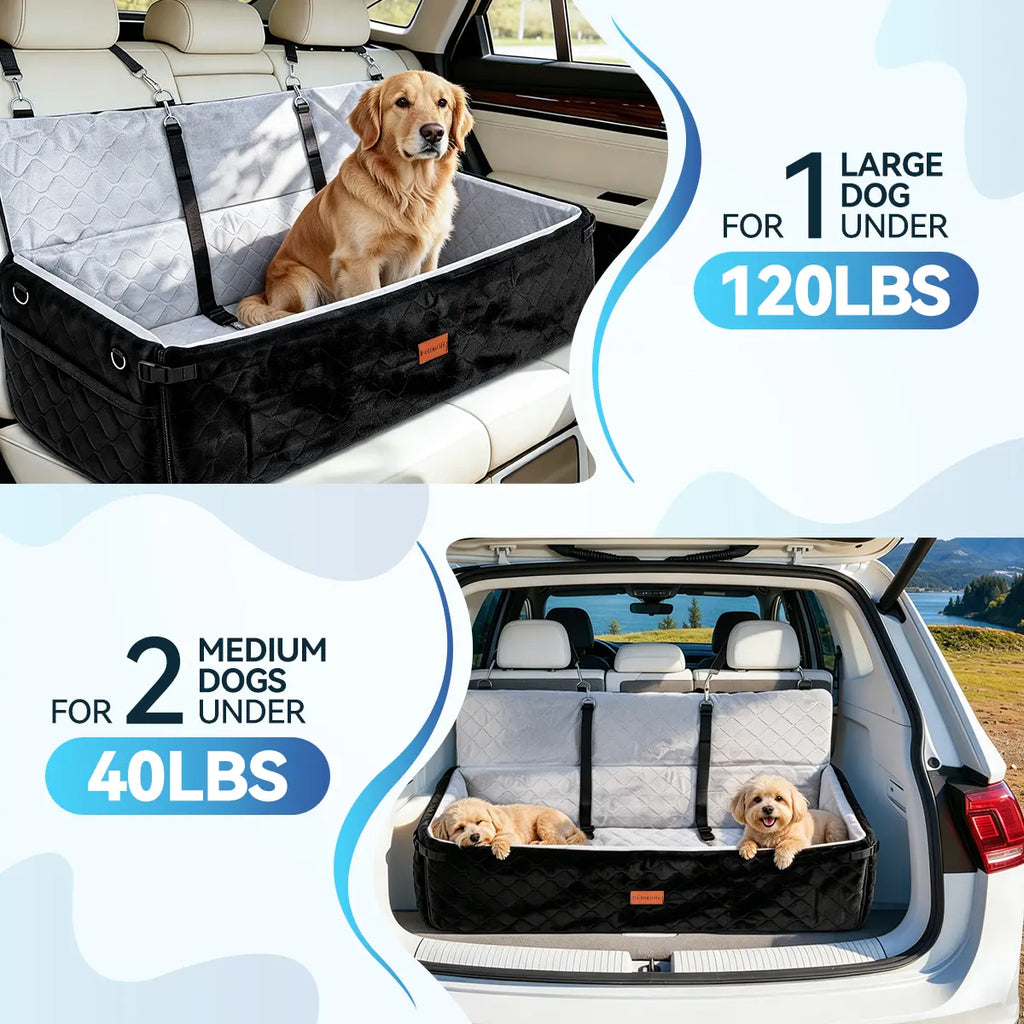 PAWGIANT Extra Large Dog Car Seat, Dog Bed for Large Dogs up to 120Lbs, Multi-Functional Dog Booster Seat with Thick Cushion & Safety Leashes, Detachable & Washable Pet Travel Safety Carrier
