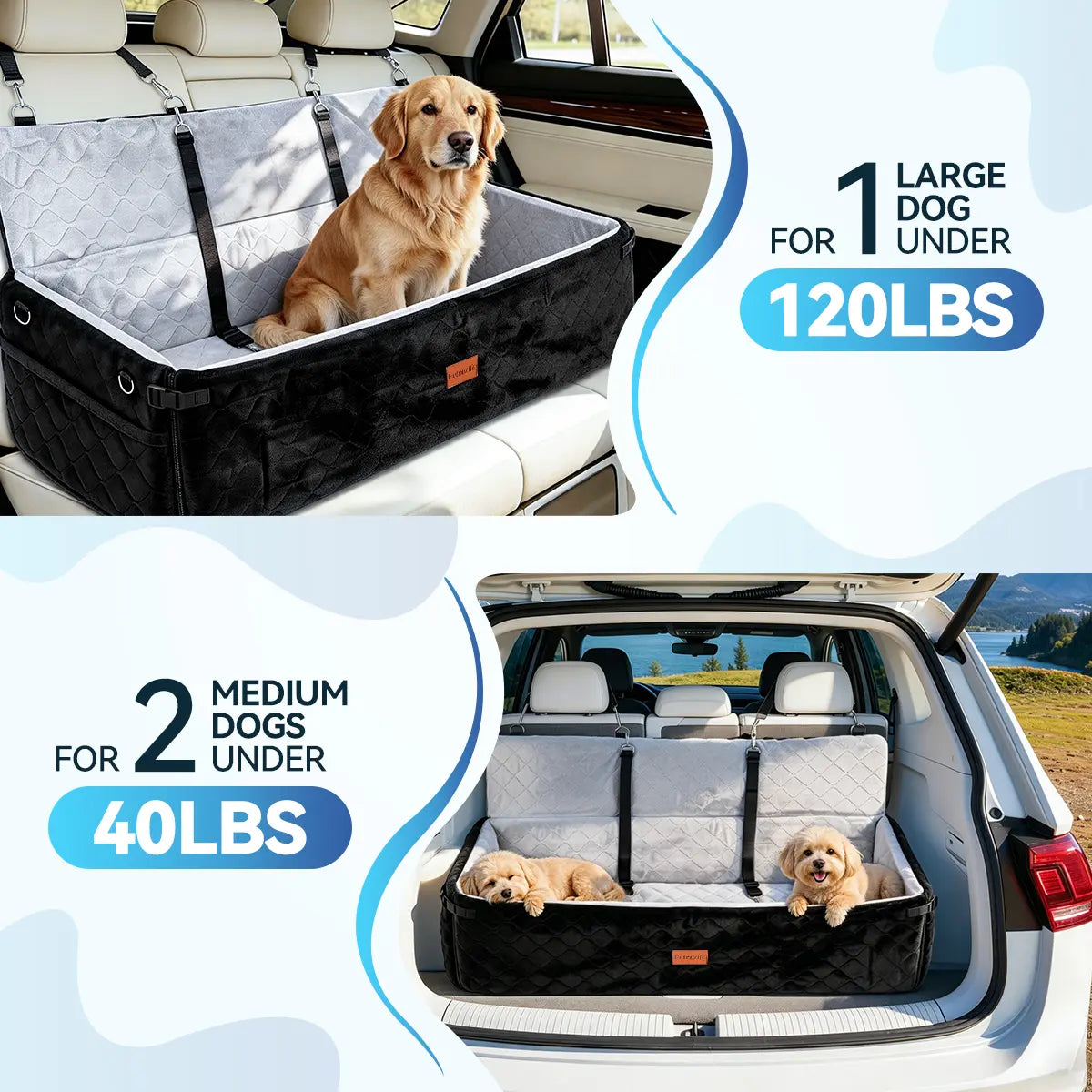 PAWGIANT Extra Large Dog Car Seat, Dog Bed for Large Dogs up to 120Lbs, Multi-Functional Dog Booster Seat with Thick Cushion & Safety Leashes, Detachable & Washable Pet Travel Safety Carrier