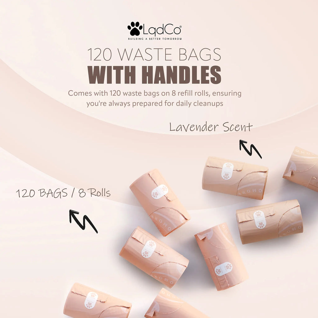 Plant-Based Poop Bags with Handles – 120 Lavender Scented Extra-Long Pet Waste Bags.