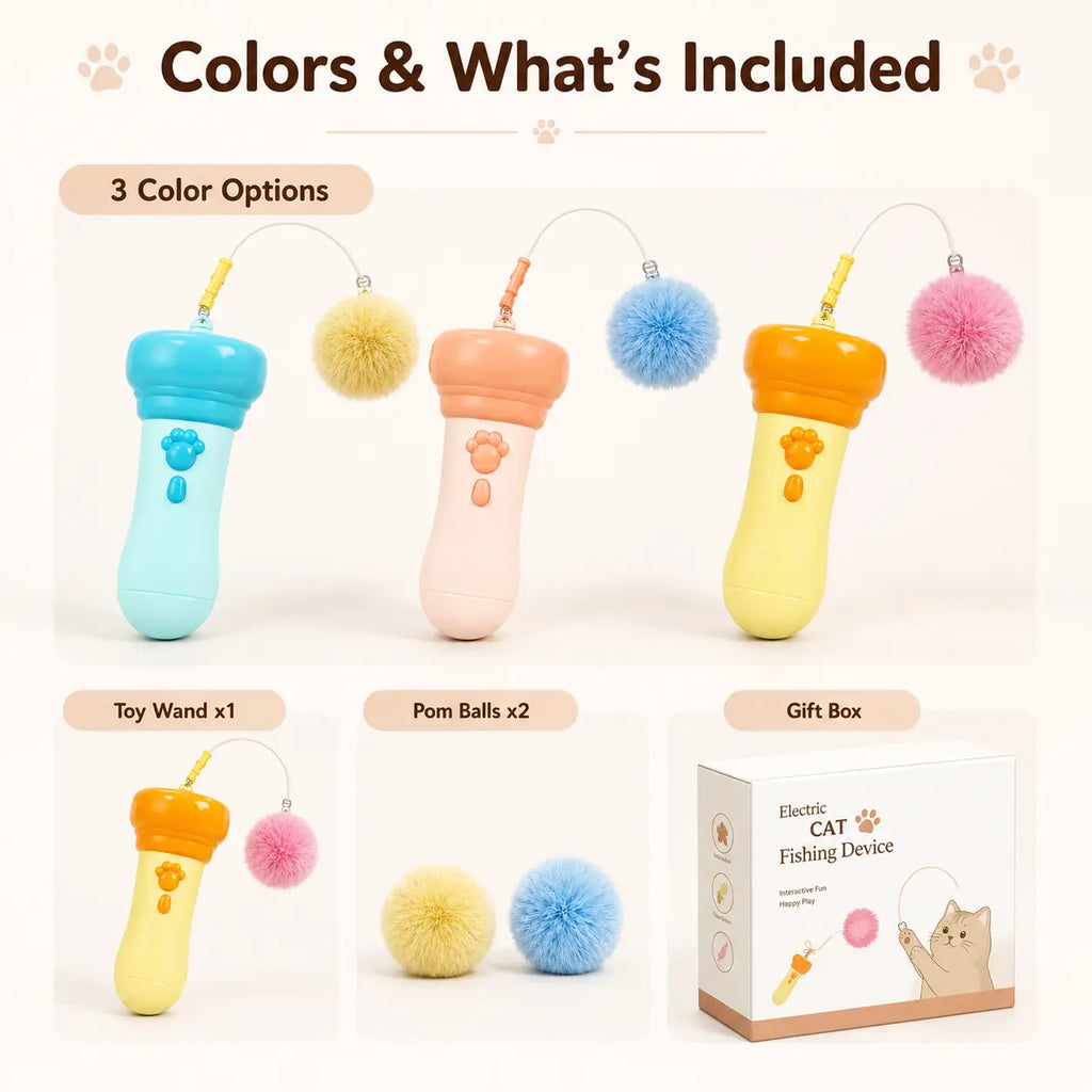 Automatic Retractable Electric Cat Teaser Wand, Hands Free Interactive Fluffy Pom Pom Toy, Replaceable Soft Fur Ball Stress Relief Play Toy for Indoor Kittens & Adult Cats Rechargeable Chirping Flapping Bird,Gift,Biting,Pusheen