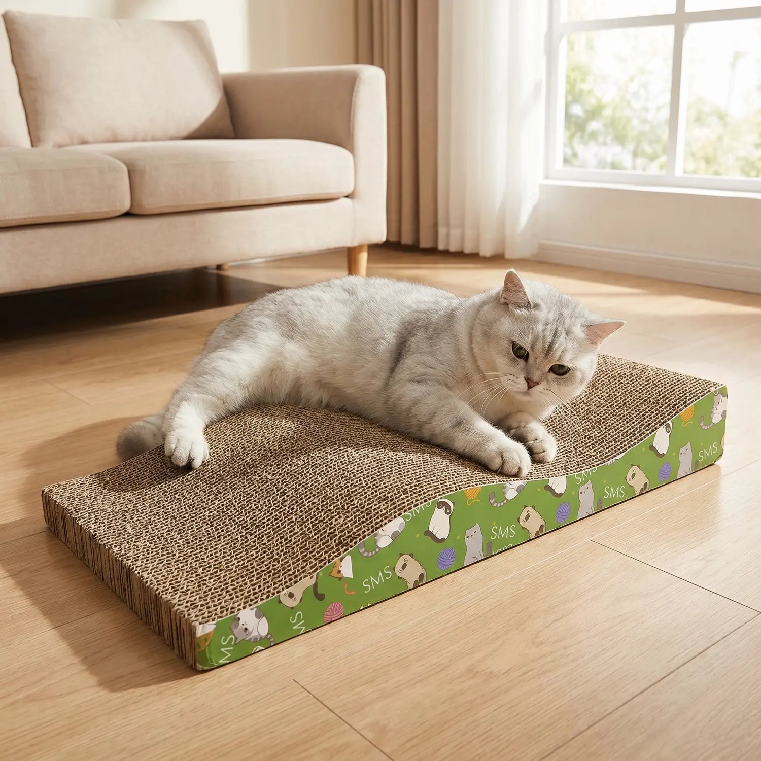Heavy Duty Corrugated Cat Scratching Pad, Double Sided Cat Scratch Board for Indoor Cats, Durable Cardboard Cat Scratcher, Home