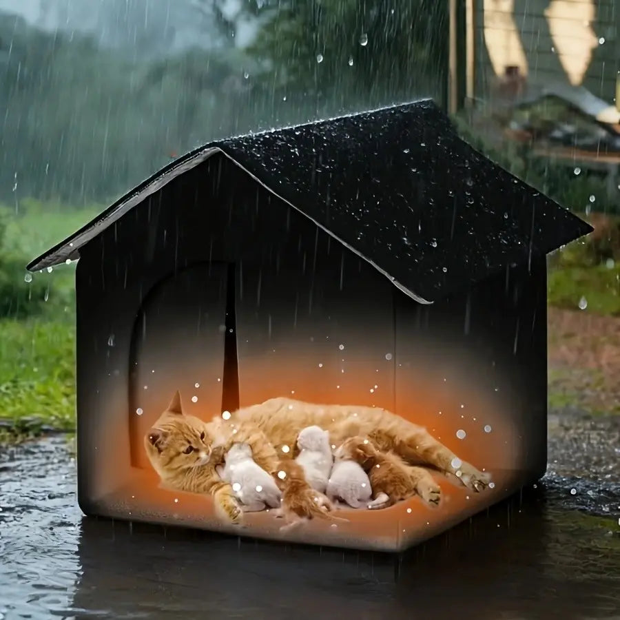 1 Pcs Outdoor Enclosed Cat House, Winter Warmth and Protection, Suitable for Outdoor/Wild Cats, Waterproof and Windproof, with Removable Curtain, Pet Shelter/Cat House (Large Size)