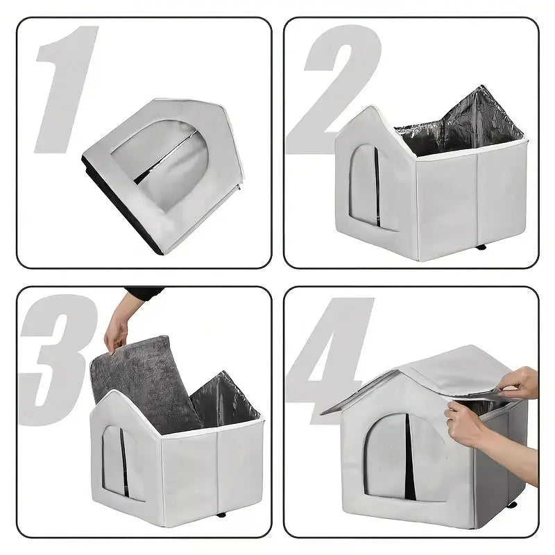 1 Pcs Outdoor Enclosed Cat House, Winter Warmth and Protection, Suitable for Outdoor/Wild Cats, Waterproof and Windproof, with Removable Curtain, Pet Shelter/Cat House (Large Size)