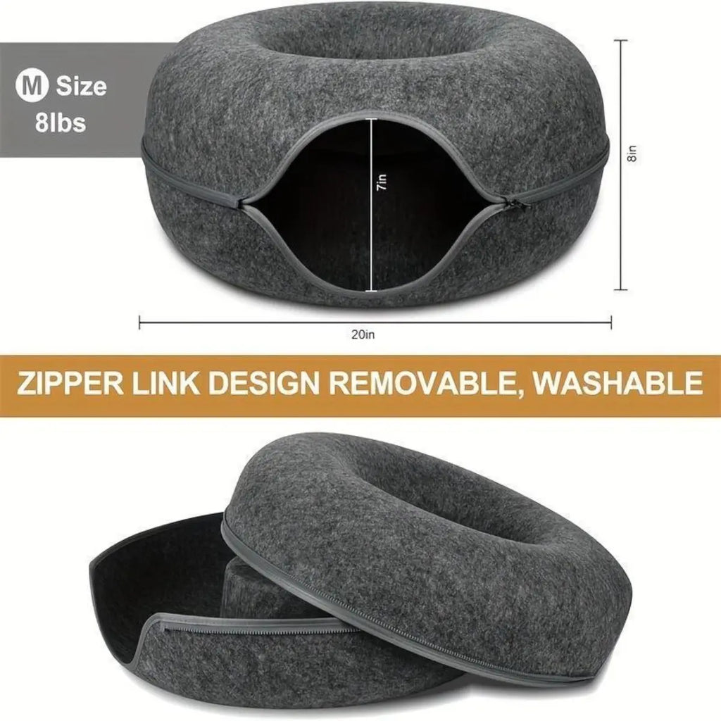 Donut Tunnel Cat Bed Large 24 Inch Plush Cave House Soft Fluffy Pet Bed for Indoor Cats Supports up to 30 Lbs Scratch Resistant
