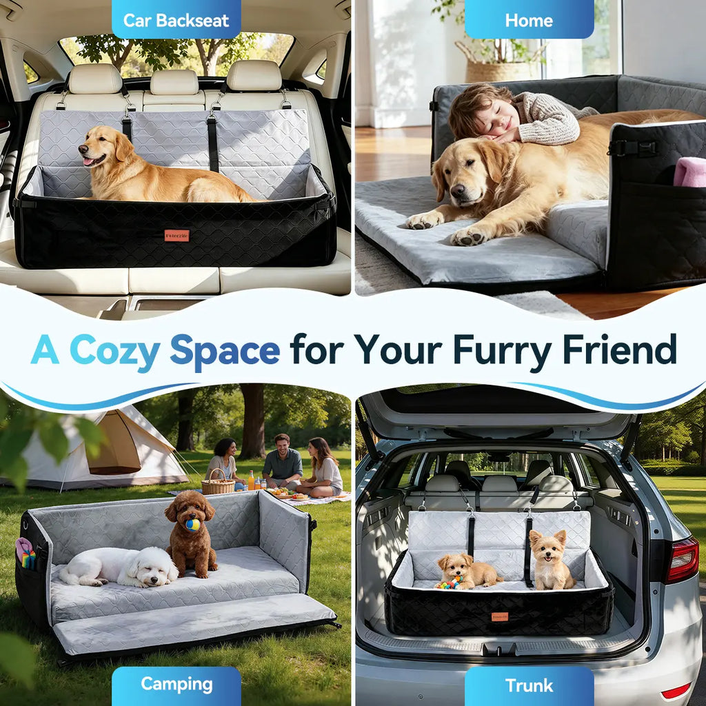 PAWGIANT Extra Large Dog Car Seat, Dog Bed for Large Dogs up to 120Lbs, Multi-Functional Dog Booster Seat with Thick Cushion & Safety Leashes, Detachable & Washable Pet Travel Safety Carrier