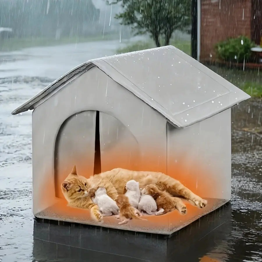 1 Pcs Outdoor Enclosed Cat House, Winter Warmth and Protection, Suitable for Outdoor/Wild Cats, Waterproof and Windproof, with Removable Curtain, Pet Shelter/Cat House (Large Size)