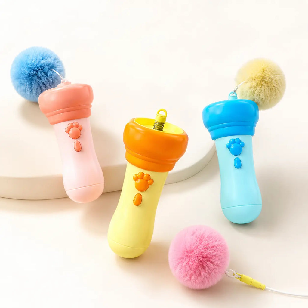 Automatic Retractable Electric Cat Teaser Wand, Hands Free Interactive Fluffy Pom Pom Toy, Replaceable Soft Fur Ball Stress Relief Play Toy for Indoor Kittens & Adult Cats Rechargeable Chirping Flapping Bird,Gift,Biting,Pusheen