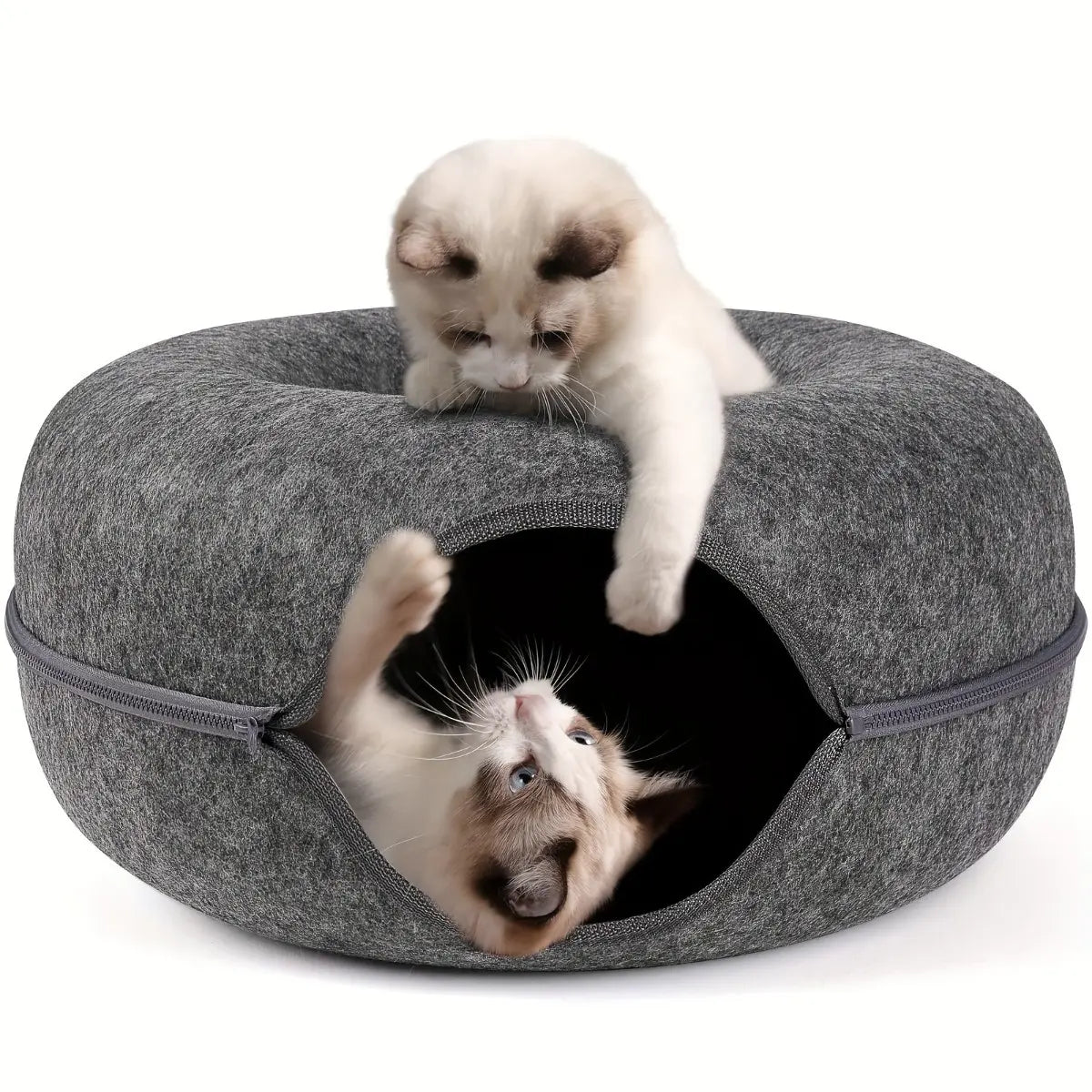 Donut Tunnel Cat Bed Large 24 Inch Plush Cave House Soft Fluffy Pet Bed for Indoor Cats Supports up to 30 Lbs Scratch Resistant
