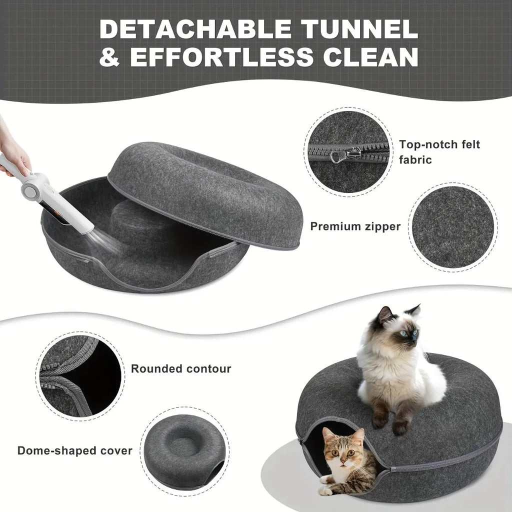 Donut Tunnel Cat Bed Large 24 Inch Plush Cave House Soft Fluffy Pet Bed for Indoor Cats Supports up to 30 Lbs Scratch Resistant