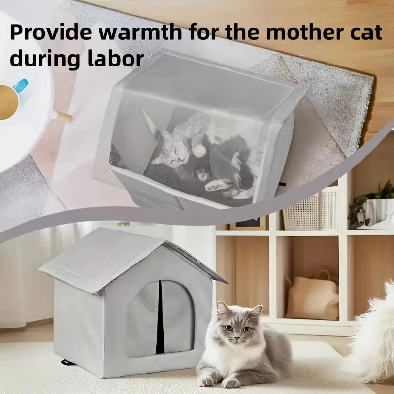 1 Pcs Outdoor Enclosed Cat House, Winter Warmth and Protection, Suitable for Outdoor/Wild Cats, Waterproof and Windproof, with Removable Curtain, Pet Shelter/Cat House (Large Size)