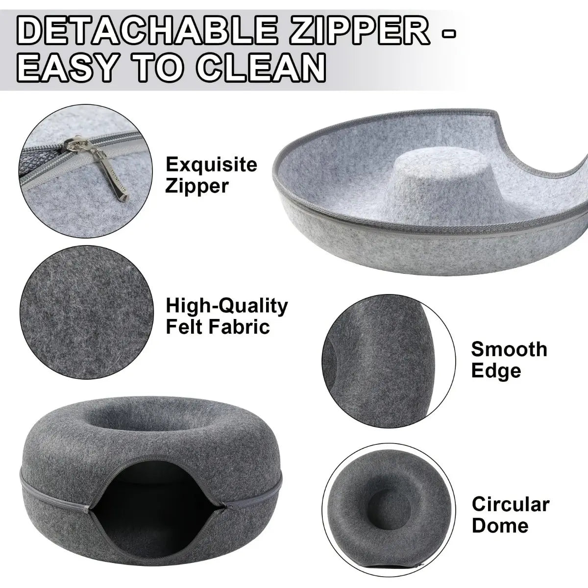 Donut Tunnel Cat Bed Large 24 Inch Plush Cave House Soft Fluffy Pet Bed for Indoor Cats Supports up to 30 Lbs Scratch Resistant