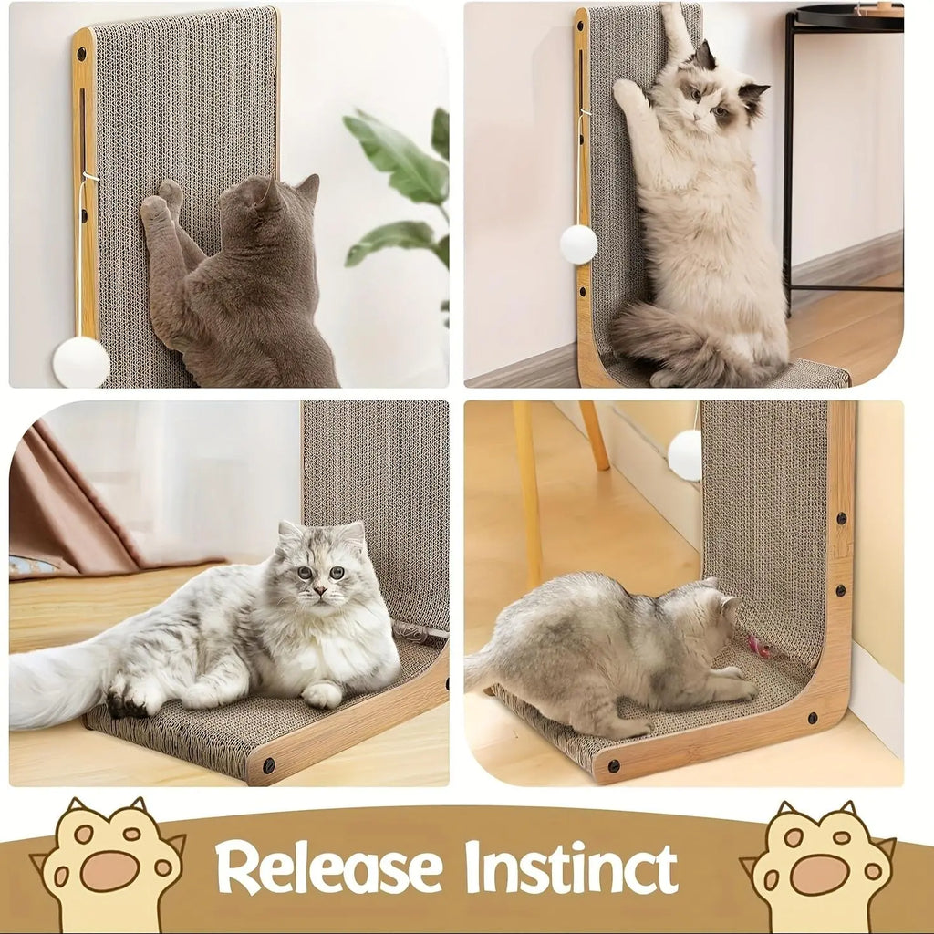 Large Size 2-Pack Cat Scratcher, L-Shaped Vertical Scratching Board for Indoor Cats, 24" Wall-Mounted with Ball Toy, Easy Assembly Light Wood Grain