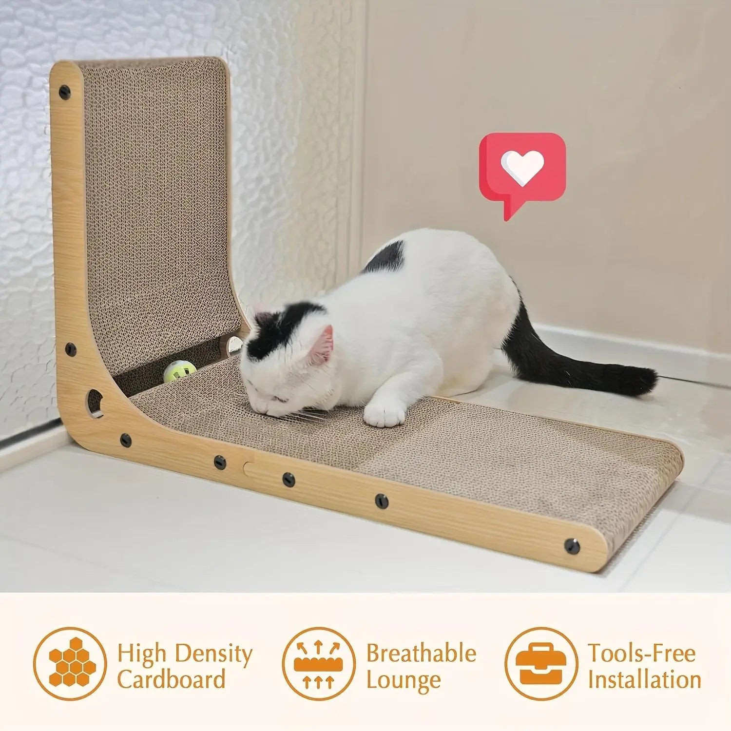 Large Size 2-Pack Cat Scratcher, L-Shaped Vertical Scratching Board for Indoor Cats, 24" Wall-Mounted with Ball Toy, Easy Assembly Light Wood Grain