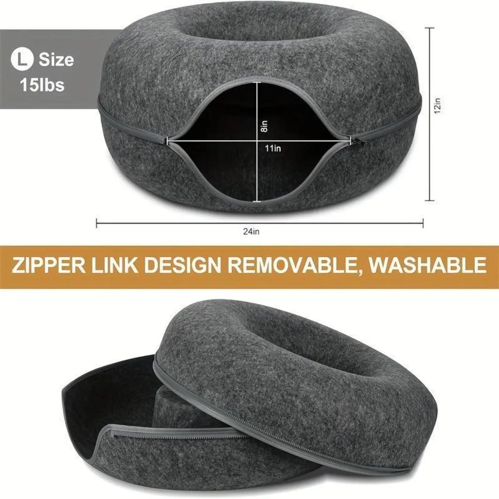 Donut Tunnel Cat Bed Large 24 Inch Plush Cave House Soft Fluffy Pet Bed for Indoor Cats Supports up to 30 Lbs Scratch Resistant