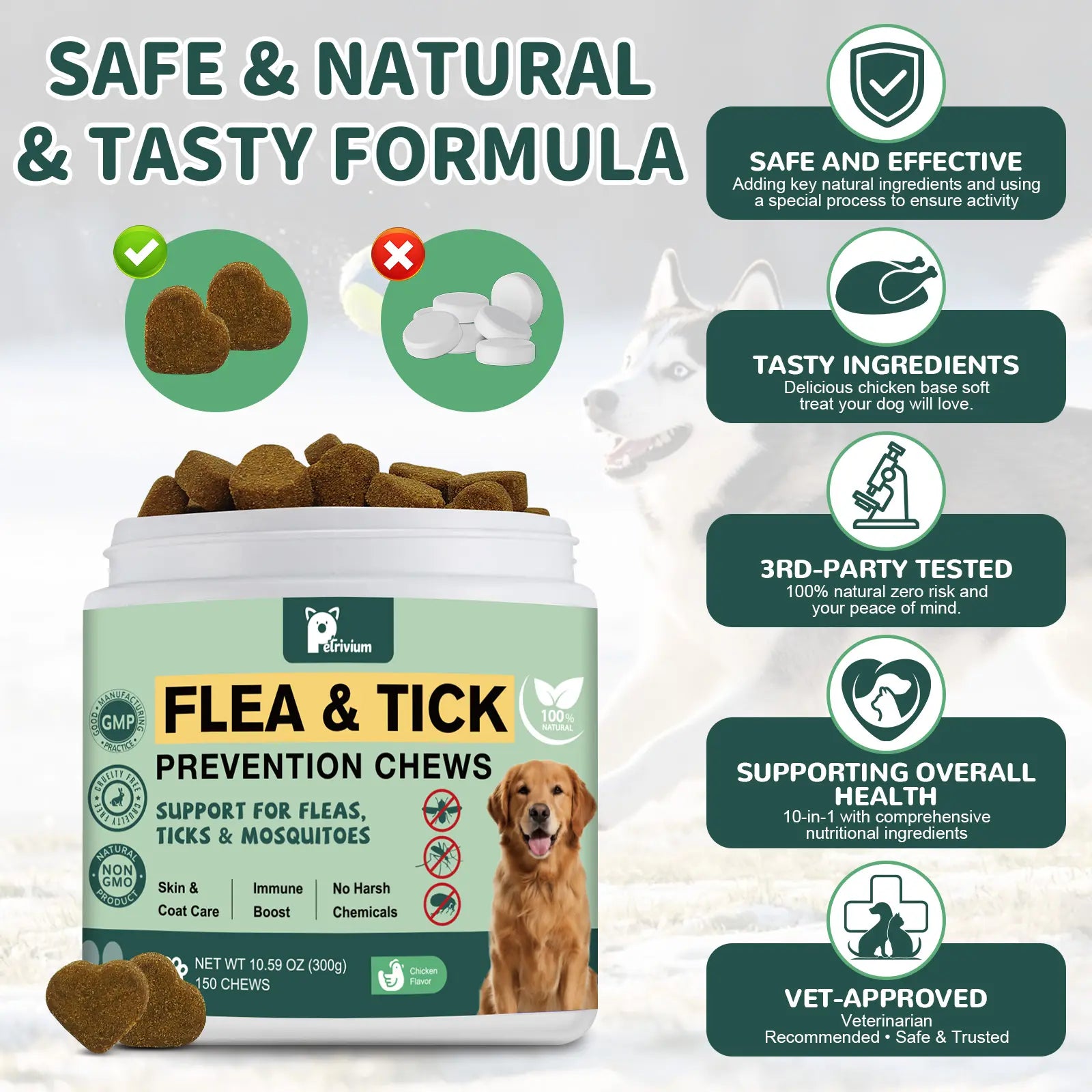 150Ct-Petrivium Dog Flea & Tick Support Soft Chews - Natural Oral Supplement - Suitable for All Breeds & Sizes-Chicken Flavor#Summervibes#Petlovers #Tiktokshopspringglowup Sohochic
