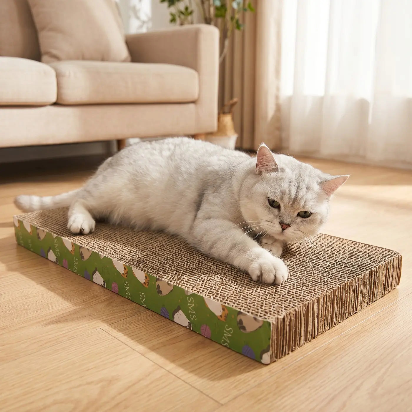 Heavy Duty Corrugated Cat Scratching Pad, Double Sided Cat Scratch Board for Indoor Cats, Durable Cardboard Cat Scratcher, Home
