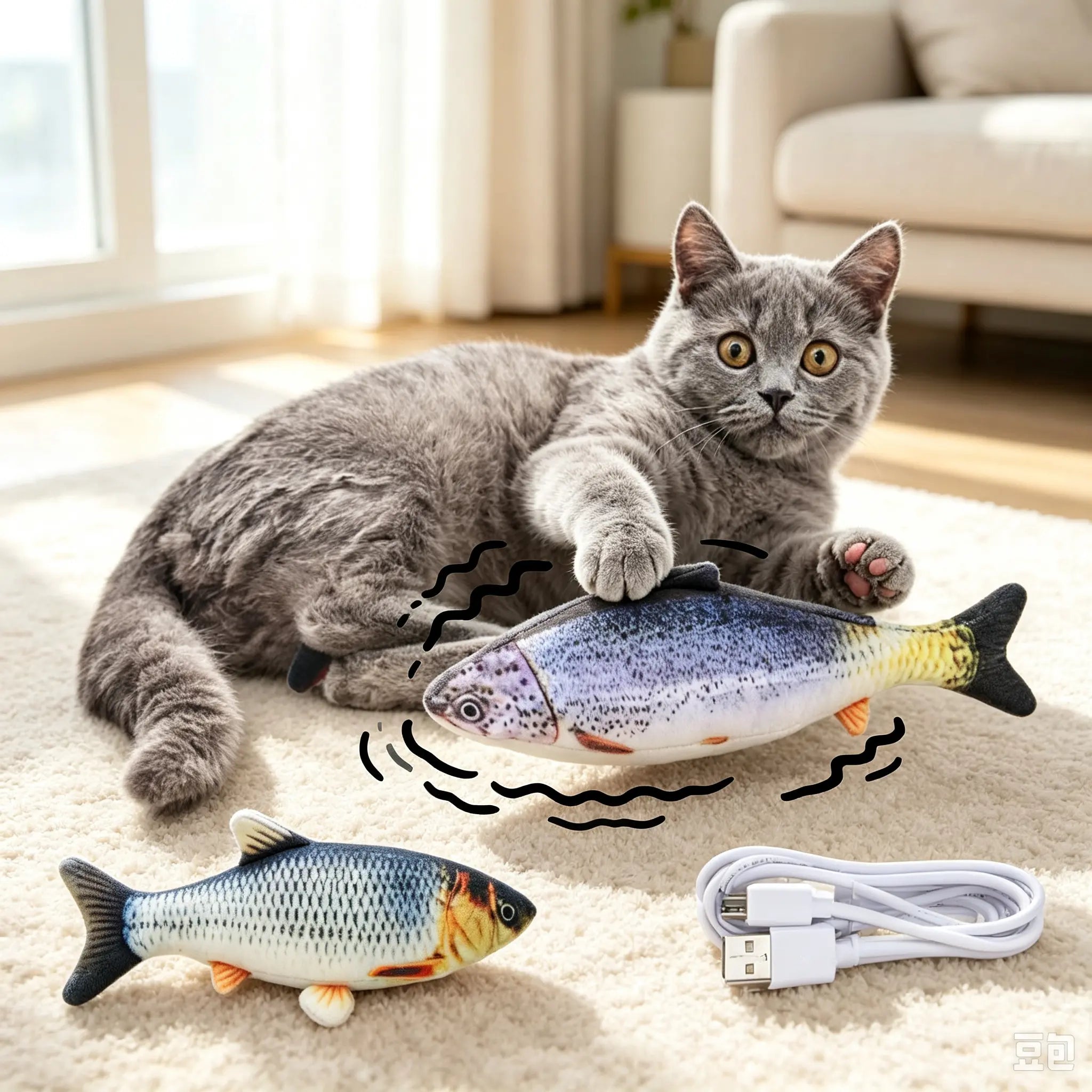 Plastic Non-Catnip Electric Simulated Jumping Fish, Engaging Interactive Cat Toy for Pet Playtime