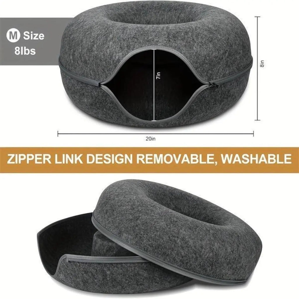 Donut Tunnel Cat Bed Large 24 Inch Plush Cave House Soft Fluffy Pet Bed for Indoor Cats Supports up to 30 Lbs Scratch Resistant