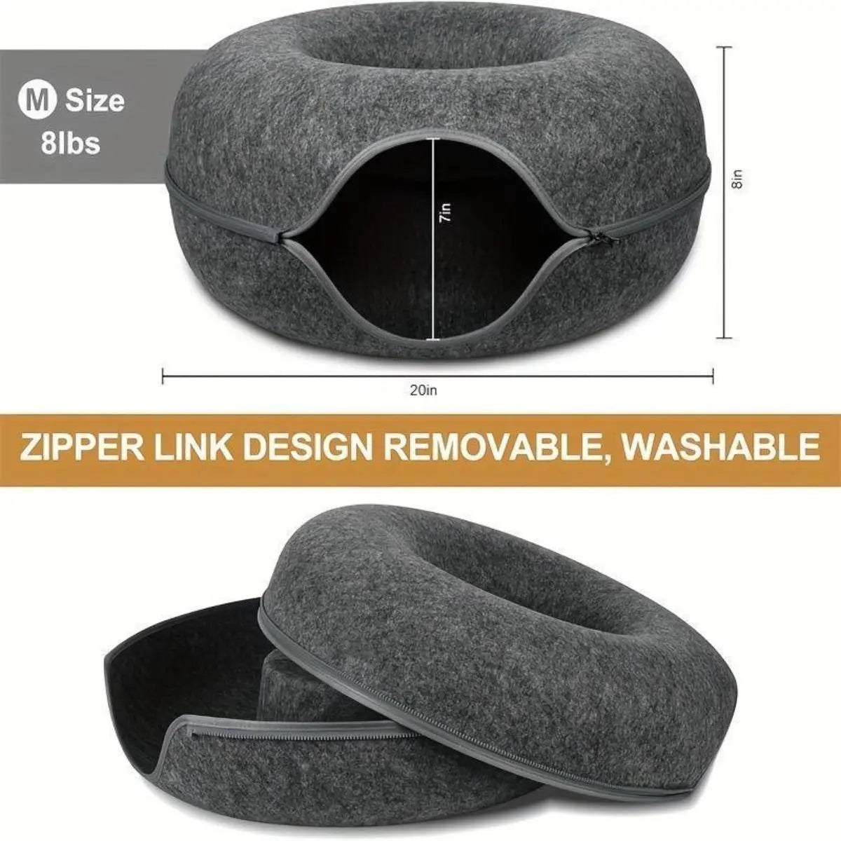 Donut Tunnel Cat Bed Large 24 Inch Plush Cave House Soft Fluffy Pet Bed for Indoor Cats Supports up to 30 Lbs Scratch Resistant
