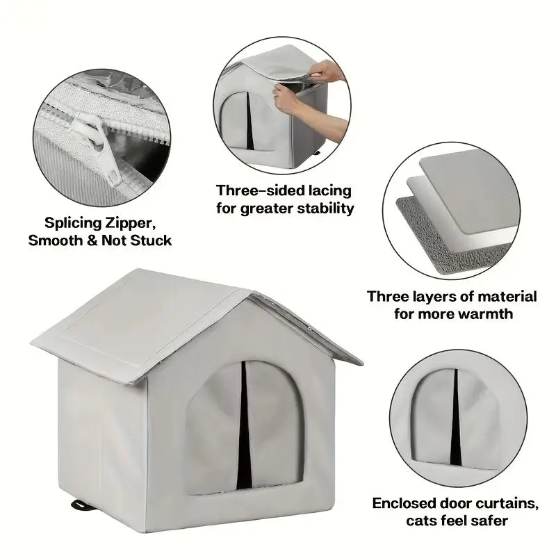 1 Pcs Outdoor Enclosed Cat House, Winter Warmth and Protection, Suitable for Outdoor/Wild Cats, Waterproof and Windproof, with Removable Curtain, Pet Shelter/Cat House (Large Size)
