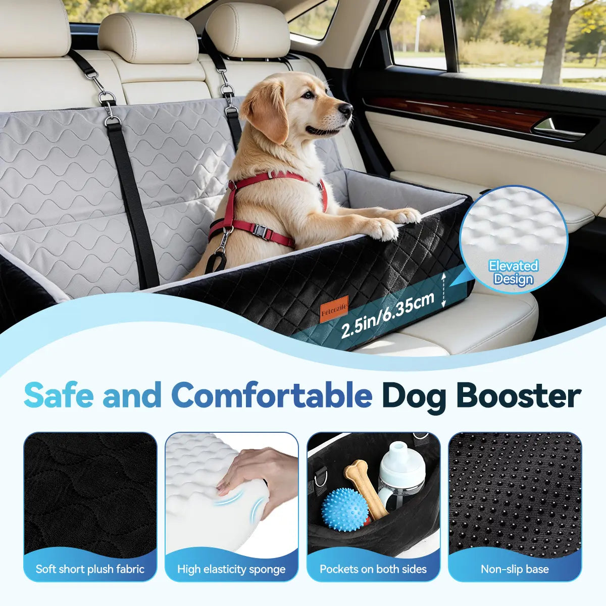 PAWGIANT Extra Large Dog Car Seat, Dog Bed for Large Dogs up to 120Lbs, Multi-Functional Dog Booster Seat with Thick Cushion & Safety Leashes, Detachable & Washable Pet Travel Safety Carrier