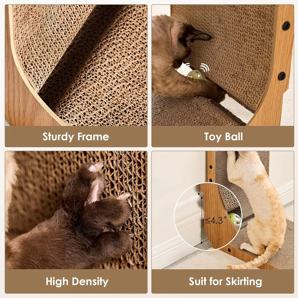 Large Size 2-Pack Cat Scratcher, L-Shaped Vertical Scratching Board for Indoor Cats, 24" Wall-Mounted with Ball Toy, Easy Assembly Light Wood Grain